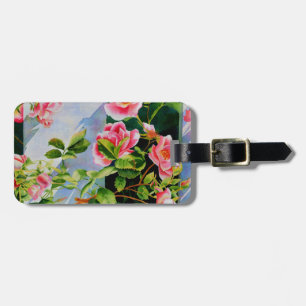 Beautiful pink red white roses watercolor floral luggage tag