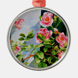 Beautiful  pink red white roses watercolor floral metal tree decoration