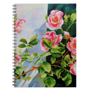 Beautiful  pink red white roses watercolor floral spiral notebook