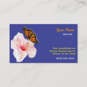 beautiful pink rhododendron flower and butterfly business card