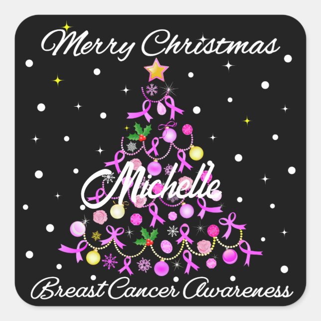 Beautiful Pink Ribbon Christmas Tree Square Sticker (Front)