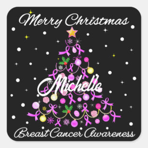 Beautiful Pink Ribbon Christmas Tree Square Sticker