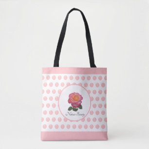 Beautiful Pink Rose and Polka Dots Tote Bag