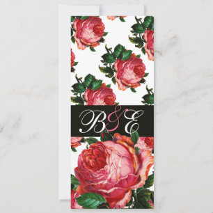BEAUTIFUL PINK ROSE AQUA BLUE TEAL FLORAL MONOGRAM INVITATION