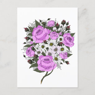 Beautiful Pink Rose Bouquet Holiday Postcard