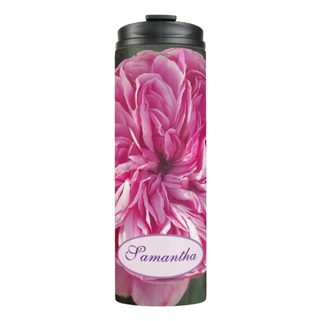 Beautiful Pink Rose Flower floral Photo Girls Name Thermal Tumbler (Front)