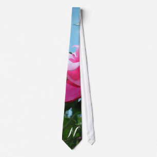 beautiful pink rose flower monogram dress tie. tie