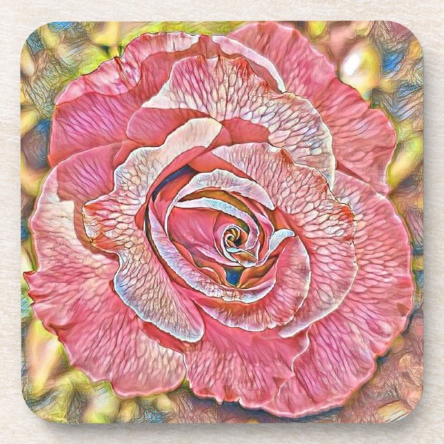 Beautiful pink rose flower painting coaster (Front)