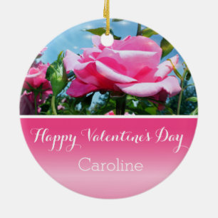 Beautiful pink rose flower Valentine's Day Ceramic Tree Decoration