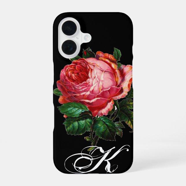 BEAUTIFUL PINK ROSE MONOGRAM,Black iPhone 16 Case (Back)