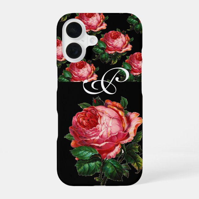 BEAUTIFUL PINK ROSE MONOGRAM iPhone 16 CASE (Back)