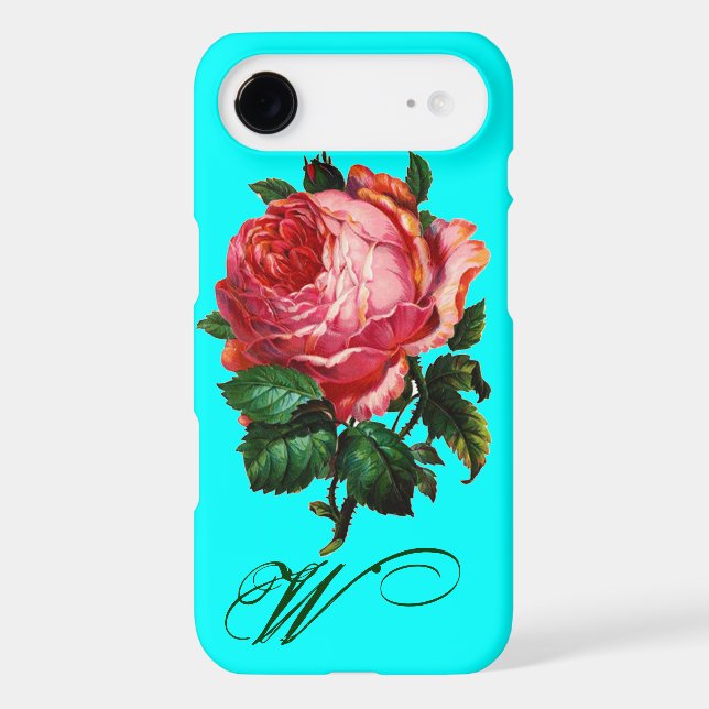 BEAUTIFUL PINK ROSE MONOGRAM,Teal Aqua Blue (Back)