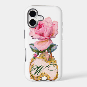 BEAUTIFUL PINK ROSE MONOGRAM,Teal Aqua Blue