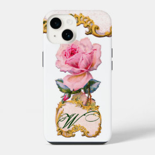 BEAUTIFUL PINK ROSE MONOGRAM,Teal Aqua Blue iPhone 14 Case