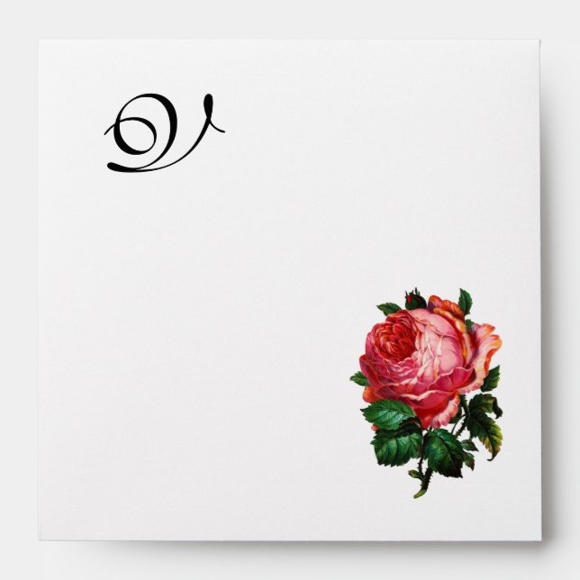 BEAUTIFUL PINK ROSE MONOGRAM ,White Envelopes (Front)