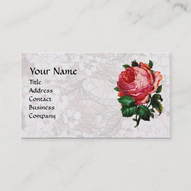 BEAUTIFUL PINK ROSE,MONOGRAM  White Pearl Paper Business Card (Front)
