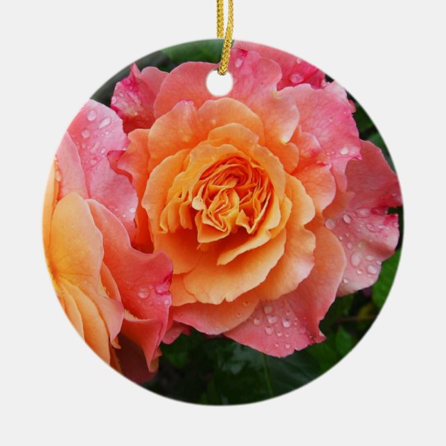 Beautiful pink rose photo  ceramic tree decoration (Front)