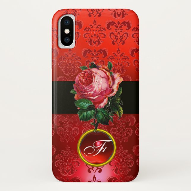 BEAUTIFUL PINK ROSE RED BLACK DAMASK RUBY MONOGRAM Case-Mate iPhone CASE (Back)