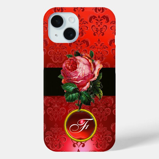 BEAUTIFUL PINK ROSE RED BLACK DAMASK RUBY MONOGRAM Case-Mate iPhone CASE (Back)