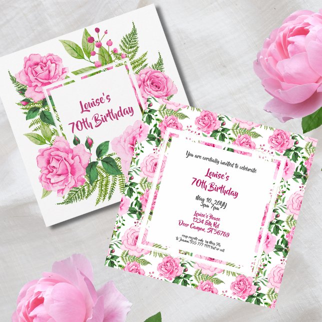 Beautiful Pink Roses 70th Birthday Invitation (Creator Uploaded)