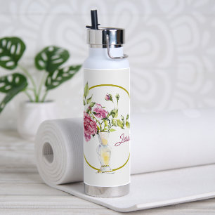 Beautiful Pink Roses and Vase Water Bottle