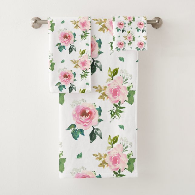 Beautiful Pink Roses Bath Towel Set (Insitu)