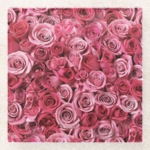 Beautiful Pink Roses Glass Coaster