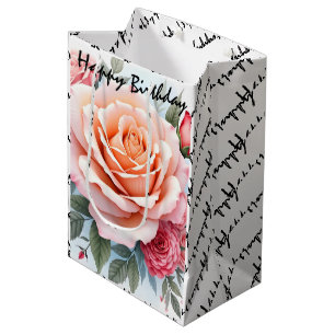 Beautiful Pink Roses Luxury Modern Collection Medium Gift Bag
