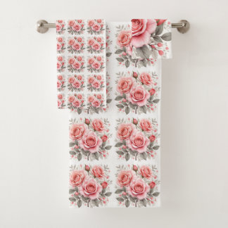 Beautiful Pink Roses Luxury Popular Collection Bath Towel Set