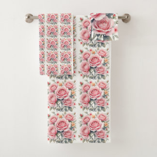 Beautiful Pink Roses Luxury Trendy Collection Bath Towel Set