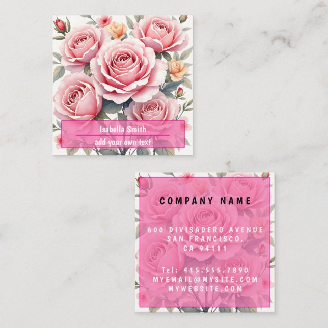 Beautiful Pink Roses Luxury Trendy Collection Square Business Card (Front/Back)