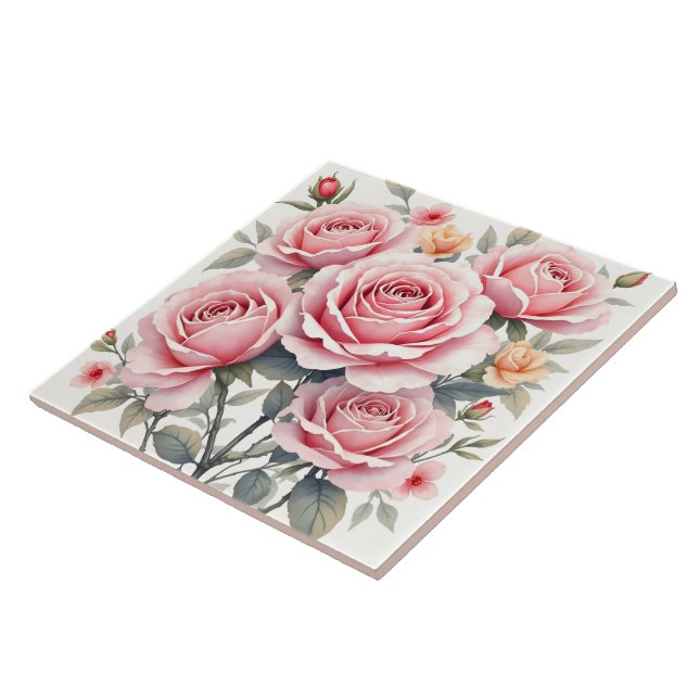 Beautiful Pink Roses Luxury Trendy Collection Tile (Side)