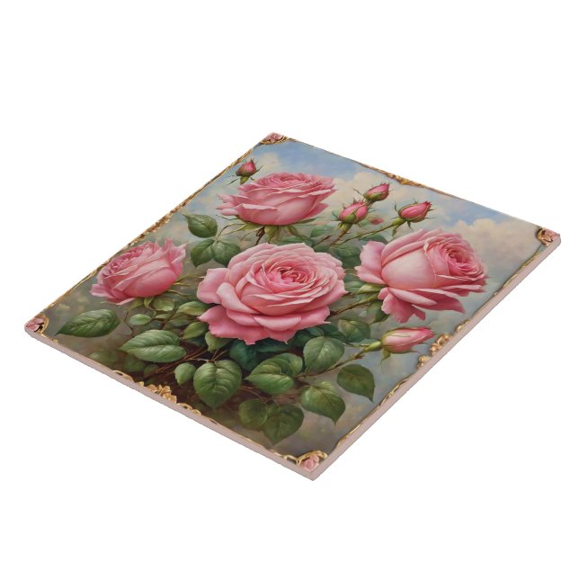 Beautiful Pink Roses Modern Collection Tile (Side)
