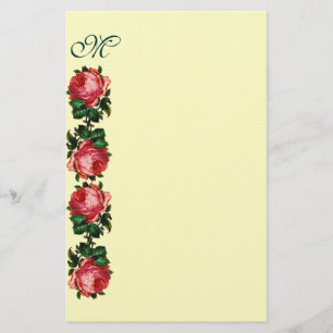 BEAUTIFUL  PINK ROSES  MONOGRAM ,Cream Stationery