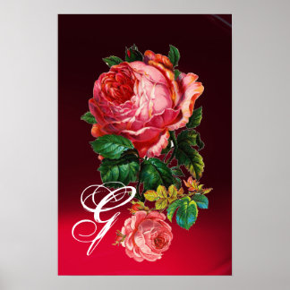 BEAUTIFUL PINK ROSES MONOGRAM POSTER