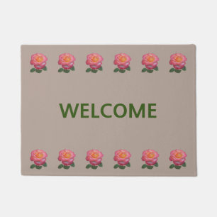 Beautiful Pink Roses on Beige Welcome Doormat