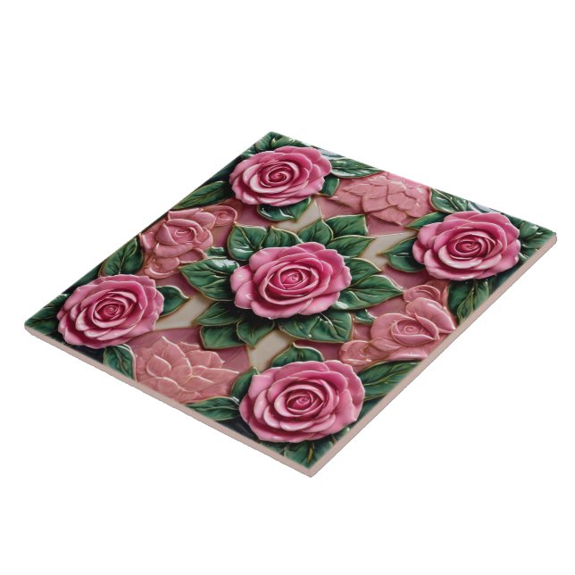 Beautiful Pink Roses Popular Collection Tile (Side)