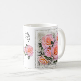 Beautiful Pink Roses with Monogram Coffee Mug