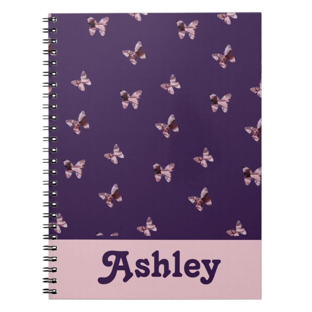 Beautiful Pink Satin Butterfly Pattern Animal Notebook (Front)