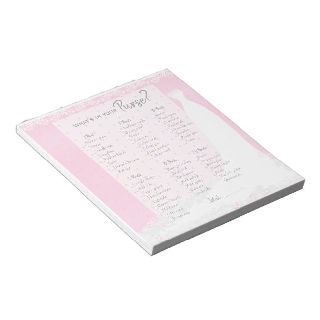 Beautiful Pink Satin Religious Bridal Shower Game Notepad (Angled)