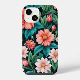 Beautiful Pink Spring Flowers & Green Leaves Vivid iPhone 14 Case