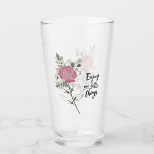 Beautiful Pink Stem Rose Appreciation Quote Glass