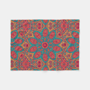 Beautiful Pink Teal Orange Zen Pattern Fleece Blanket