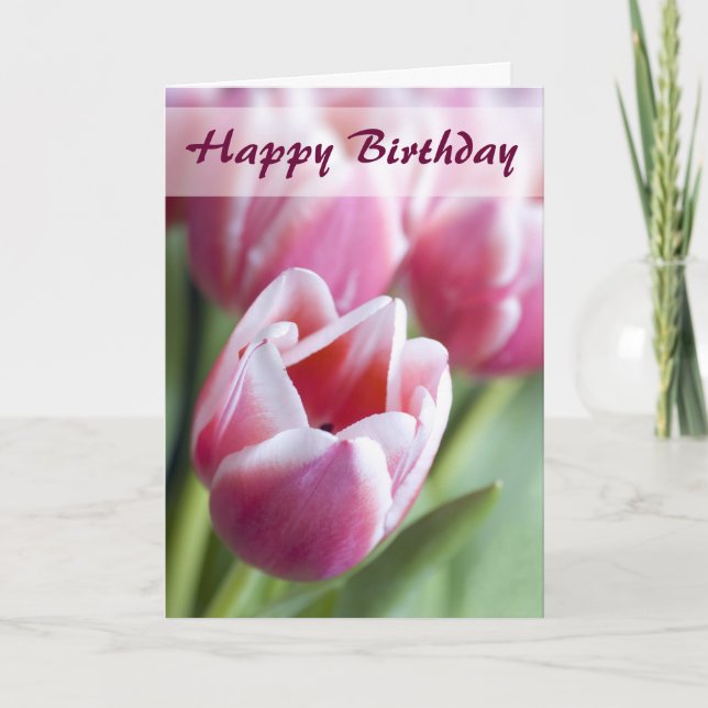 Beautiful Pink Tulip Birthday Card (Front)
