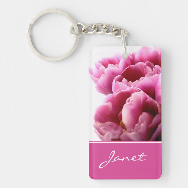 Beautiful Pink Tulip Personalised Key Chain (Front)