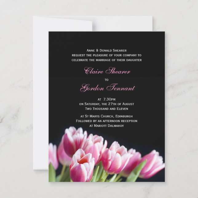 Beautiful Pink Tulips Wedding Invitation (Front)