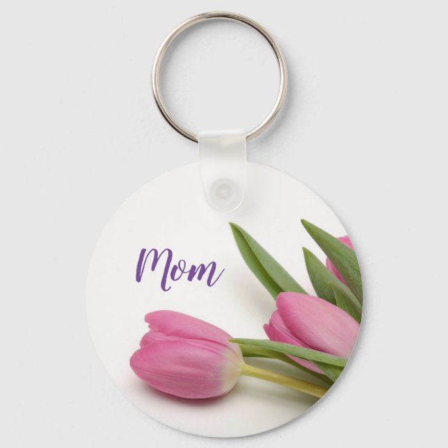 Beautiful Pink Tulips with Text Key Ring (Front)