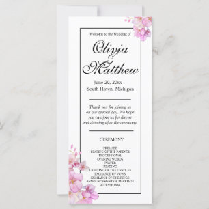Beautiful pink watercolor blossoms wedding program