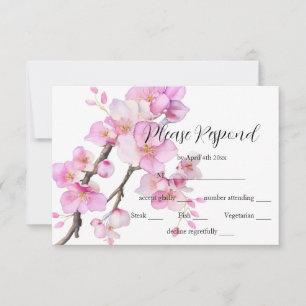 Beautiful pink watercolor cherry blossoms RSVP card