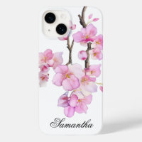 Beautiful pink watercolor cherry blossoms script 